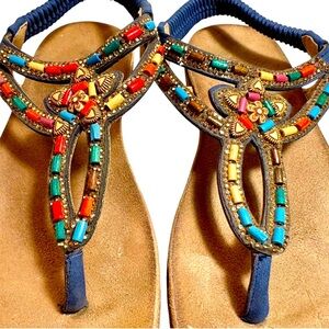Colorful beaded leather sandals